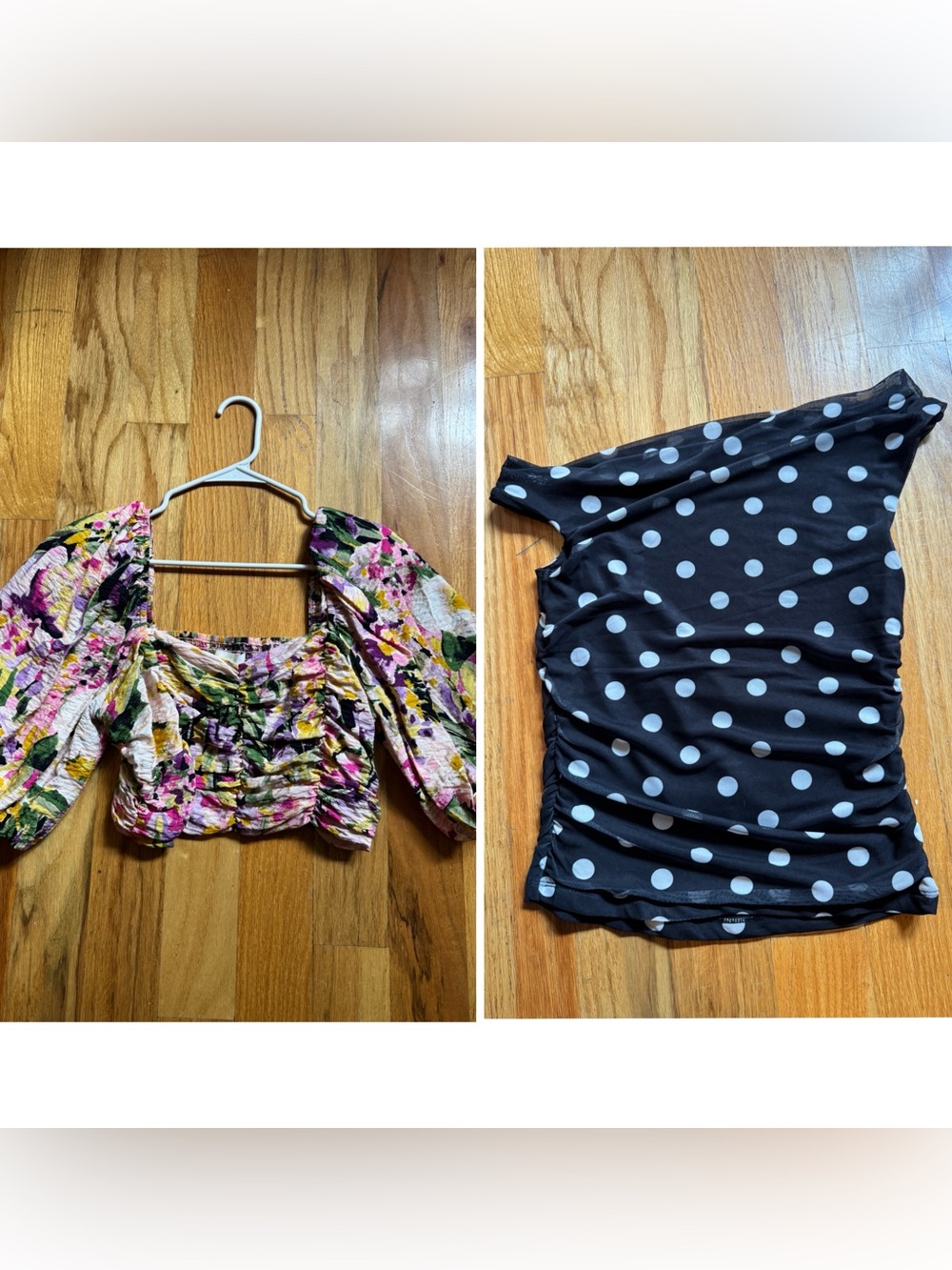 TWO Tops Pink Multi Floral Polka Dot Ruched Tops Medium